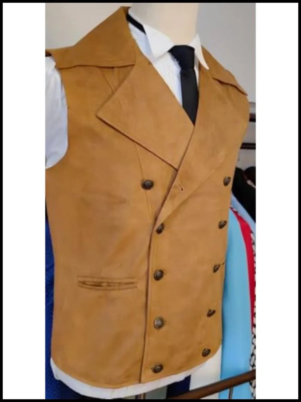 Double Breasted Vest Groomsman Wedding Waistcoat Wide Lapel Faux Suede Casual